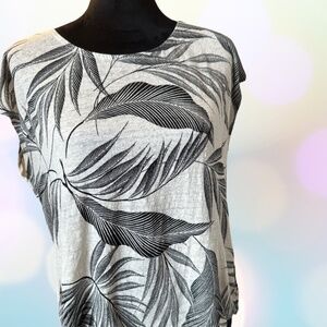 Tahari 100 % Linen Women Top Tropical Palm Leaf Ivory and black Size: XL